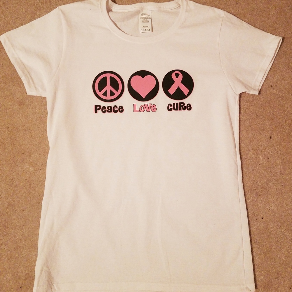 Womens Peace Love Cure t shirt.